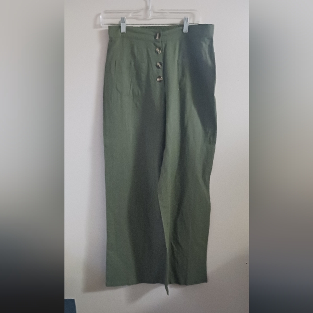 Mile Gabrielle Womens Olive Green Button Up Pants Small A-1